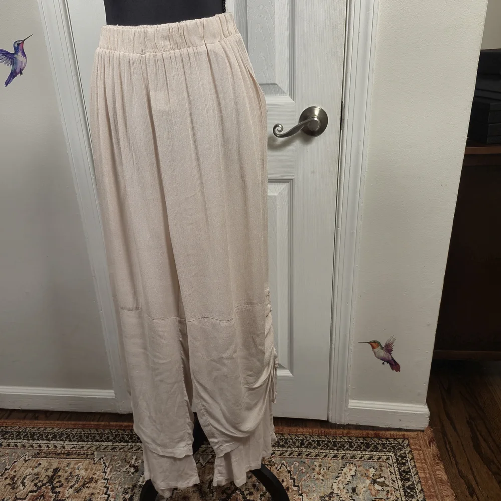 Chic 100% Cotton Wide-Leg Cream/Nude Culotte/Pants Size M Bohemian Flowy - Picture 2 of 7